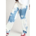 Stylish Men Jeans Contrast Color Medium Wash Mid Rise Pocket Detail Zipper Placket Long Length Straight Fit Jeans