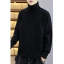 Simple Men's Sweater Pure Color High Neck Long Sleeve Loose Fit Pullover Sweater