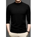 Casual Men's Sweater Pure Color Long-Sleeved Mock Neck Slim Fit Pullover Sweater
