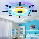 Mediterranean Style Cartoon Pirate Rudder Eye Protection Lighting Ceiling Light for Boy Bedroom