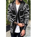 Mens Casual Cardigan Sweater Geometric Printed Long Sleeves Button Closure Regular Fitted Cardigan Sweater