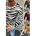 Mens Classic Sweater Zebra Print Round Neck Knitted Long Sleeve Regular Fit Pullover Sweater