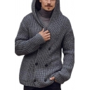 Chic Cardigan Pure Color Hooded Button Up Long Sleeves Regular Fit Cardigan for Men