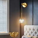 Brass Living Room Sconce Light 1 Bulb Modern Wall Mount Lighting with Crystal Shade
