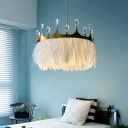Crown Shape Pendant Light Contemporary Feather 1-Bulb Decorative Hanging Light for Children Room