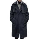 Men Leisure Coat Pure Color Lapel Collar Long-Sleeved Loose Fitted Double Breasted Trench Coat