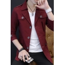 Modern Guy's Coat Whole Colored Lapel Collar Regular Long Sleeve Single-Breasted Trench Coat