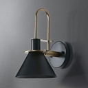 Kid's Bedroom Iron Shade Wall Sconce Flared Shaped Macaron Colour 1-Head Wall Lantern with Arc Arm