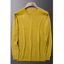 Chic Men's Knitted Sweater Crew Neck Solid Color Long Sleeves Regular Fitted Sweater