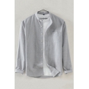 Trendy Mens Shirt Solid Color Long-Sleeved Stand Collar Single Breasted Loose Fit Shirt