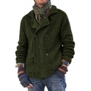 Guys Leisure Cardigan Solid Color Notched Collar Double Breasted Relaxed Long-Sleeved Cardigan
