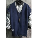Fashionable Mens Vest Pure Color Sleeveless V-Neck  Loose Fit Sweater Vest