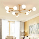 Creative 9 Lights Flush Mount Light Wooden Glass Lampshade for Hall Bedroom and Restaurant