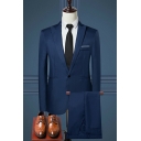 Creative Suit Pure Color Lapel Collar Long Sleeve Skinny One Button with Long Pants Suit Set for Men