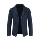 Fancy Guys Cardigan Solid Cable Knit Shawl Collar Relaxed Long Sleeve Button Closure Cardigan