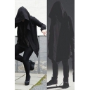 Hip-hop Coat Solid Hooded Long Sleeves Knee Length Loose Coat for Guys