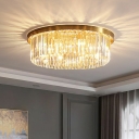 Modern Style Drum Shaped Flush Mount Light Crystal 12 Light Ceiling Light for Living Room