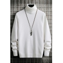 Casual Men's Sweater Pure Color Long Sleeve High Collar Regular Fitted Pullover Sweater