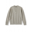Simple Mens Cardigan Plain V-Neck Ribbed Trim Pocket Decoration Button Up Slim Long Sleeve Cardigan