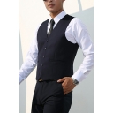 Leisure Guys Vest Pure Color Pocket Detail V-Neck Button Closure Slim Fitted Vest
