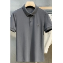 Unique Plain Polo Shirt Embroidery Detail Turn Down Collar Slim Fit Short-Sleeved Polo Shirt for Men