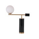 Lever Night Table Light Designer Cream Ball Glass 1-Light Nightstand Lamp with Marble Base