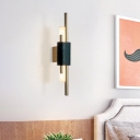Metal Slim Tube Wall Lighting Contemporary LED Sconce in Brass with Rectangle Green Marble Deco