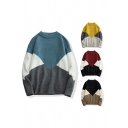 Men Chic Sweater Color-Block Round Neck Rib Cuffs Long-Sleeved Relaxed Sweater