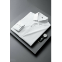 Fancy Mens Shirt Pure Color Pointed Collar Long-Sleeved Button Closure Slim Fit Shirt