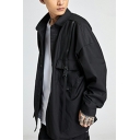 Street Look Shirt Solid Color Turn-down Collar Button up Flap Pocket Long Sleeves Loose Shirt for Men