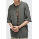 Basic Mens Tee Pure Color Half Sleeves Round Neck Loose Fit Tee top