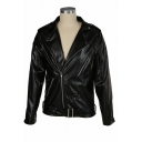 Chic Leather Jacket Pure Color Long Sleeve Stand Collar Pocket Detail Zip Placket Leather Jacket for Men