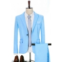 Elegant Suit Set Button Up Front Pocket Lapel Collar Long Sleeves with Pants Slim Fit Blazer Set