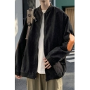 Trendy Guys Bomber Jacket Color Block Patchwork Zip Placket Baggy Long Sleeve Varsity Jacket