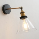 1 Light Metal Wall Lamp Sconce Vintage Cone Glass Wall Sconce Light in Black
