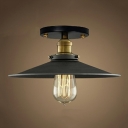 Industrial Vintage Style Black Semi Flush Mount Mental 1-Light Wrought Iron Ceiling Light for Corridor