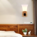 Minimalistic Style Wood Wall Mount Light Fixture White Shaded Wall Sconce Light for for Bedroom