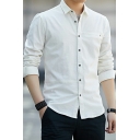 Trendy Mens Shirt Button Closure Plain Long Sleeves Turn down Collar Regular Fit Shirt