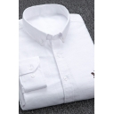 Warm Shirt Embroidery Point Collar Button Up Long Sleeve Slim Fit Shirt for Men