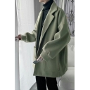Men Pop Coat Solid Color Long Sleeves Lapel Collar Pocket Detailed Button Up Oversized Coat