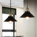 Pendant Light With Cone-Shaped Metal Shade Black Industrial Matte Black Hanging Lights