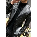 Chic Men's Leather Jacket Button Up Lapel Collar Long Sleeves Regular Fit Leather Jacket