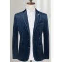 Trendy Mens Jacket Suit Pure Color Button Closure Long-Sleeved Pocket Detail Slim Fitted Suit