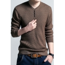 Basic Men's Sweater Plain V-Neck Long Sleeves Button Detail Loose Fit Pullover Sweater