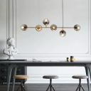 Modern Glass Island Light 6 Heads Wrought Iron Dining Room Metal Linear Hanging Lamp in Gold