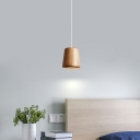 Nordic Style Single-Bulb Bucket Shade Pendant Light Wooden Drop Lamp Living Room Hanging Lamp
