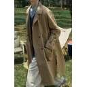 Vintage Boy's Coat Pure Color Lapel Collar Loose Knee Length Long Sleeves Button Down Trench Coat