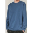 Boyish T-Shirt Solid Color Round Neck Long-Sleeved Relaxed Fit T-Shirt for Men