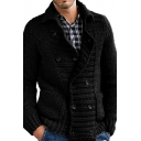 Dashing Mens Knitted Cardigan Solid Color Single-Breasted Long Sleeve Turn down Collar Fitted Cardigan