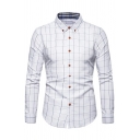 Modern Shirt Point Collar Line Print Button Up Long Sleeve Slim Fit Shirt for Men